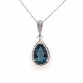 14 Karat White Gold London Blue Topaz and Diamond Necklace